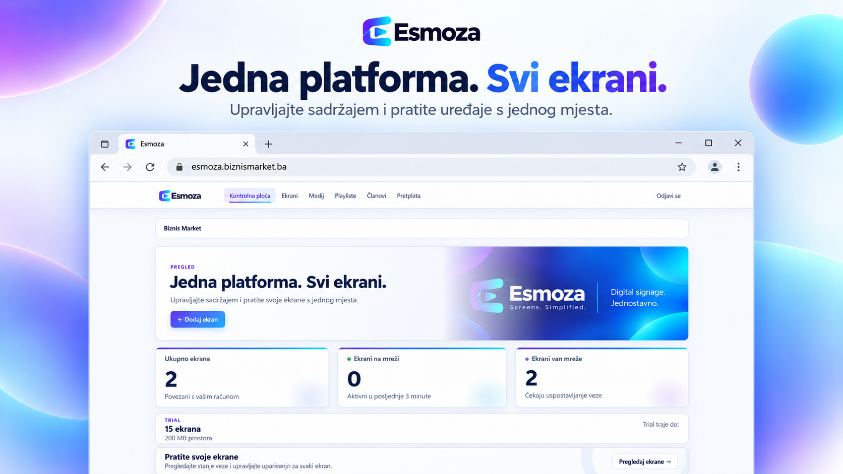 Esmoza kontrolna ploča za upravljanje TV ekranima